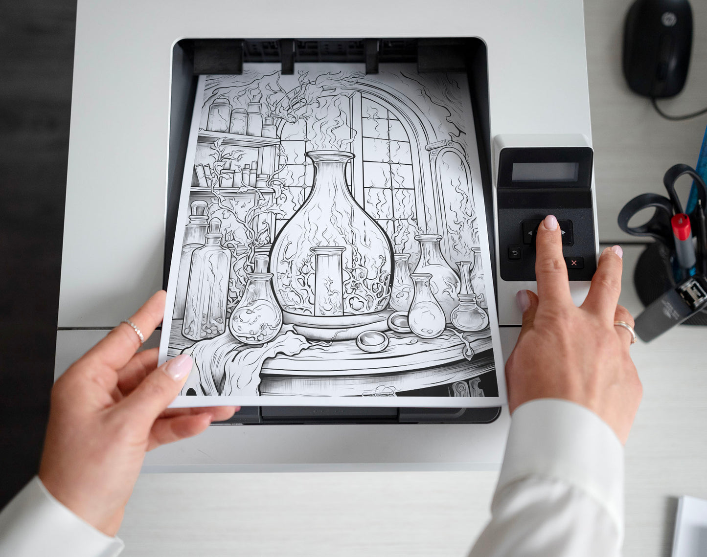 50 Magic Potion Grayscale Coloring Pages - Halloween Coloring - Instant Download - Printable PDF