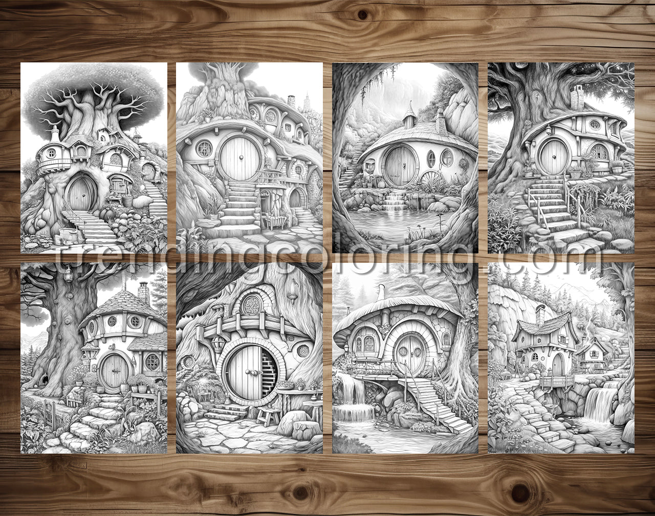50 Mystical Woodland Retreat Grayscale Coloring Pages- Instant Download - Printable PDF Dark/Light