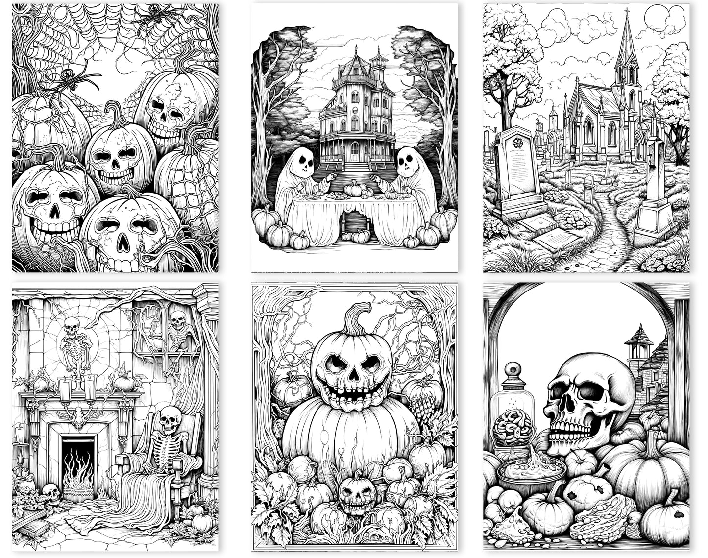 50 Old Fashioned Halloween Coloring Pages - Instant Download - Printable PDF