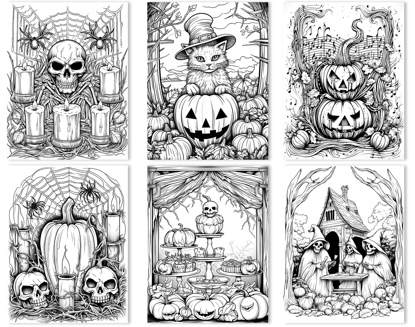 50 Old Fashioned Halloween Coloring Pages - Instant Download - Printable PDF