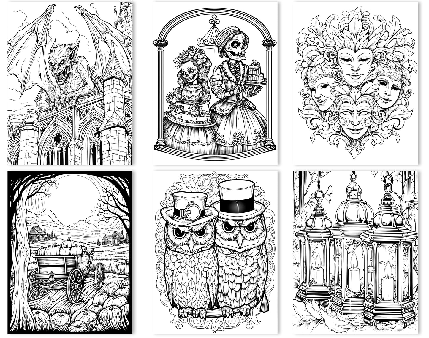 50 Old Fashioned Halloween Coloring Pages - Instant Download - Printable PDF