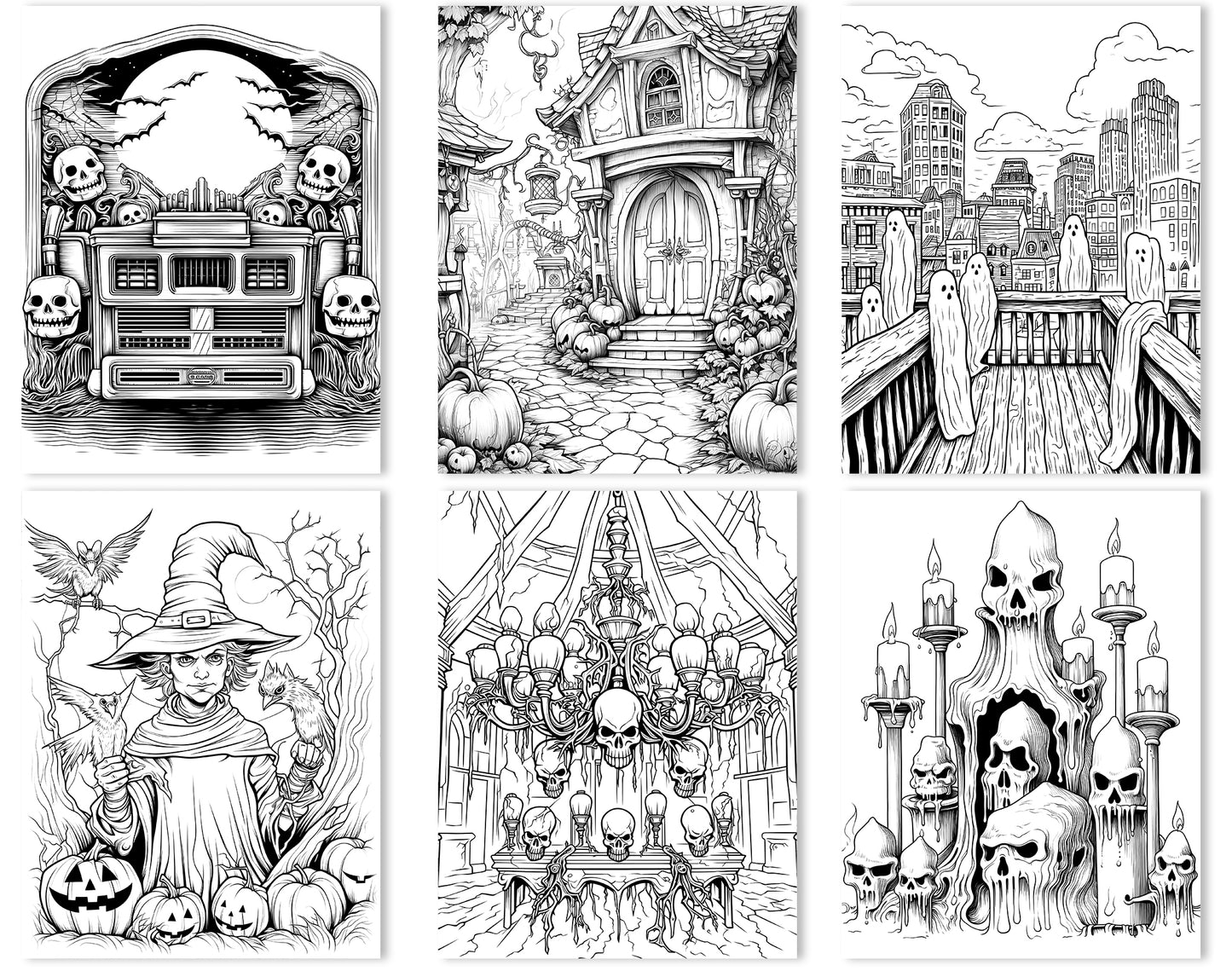 50 Old Fashioned Halloween Coloring Pages - Instant Download - Printable