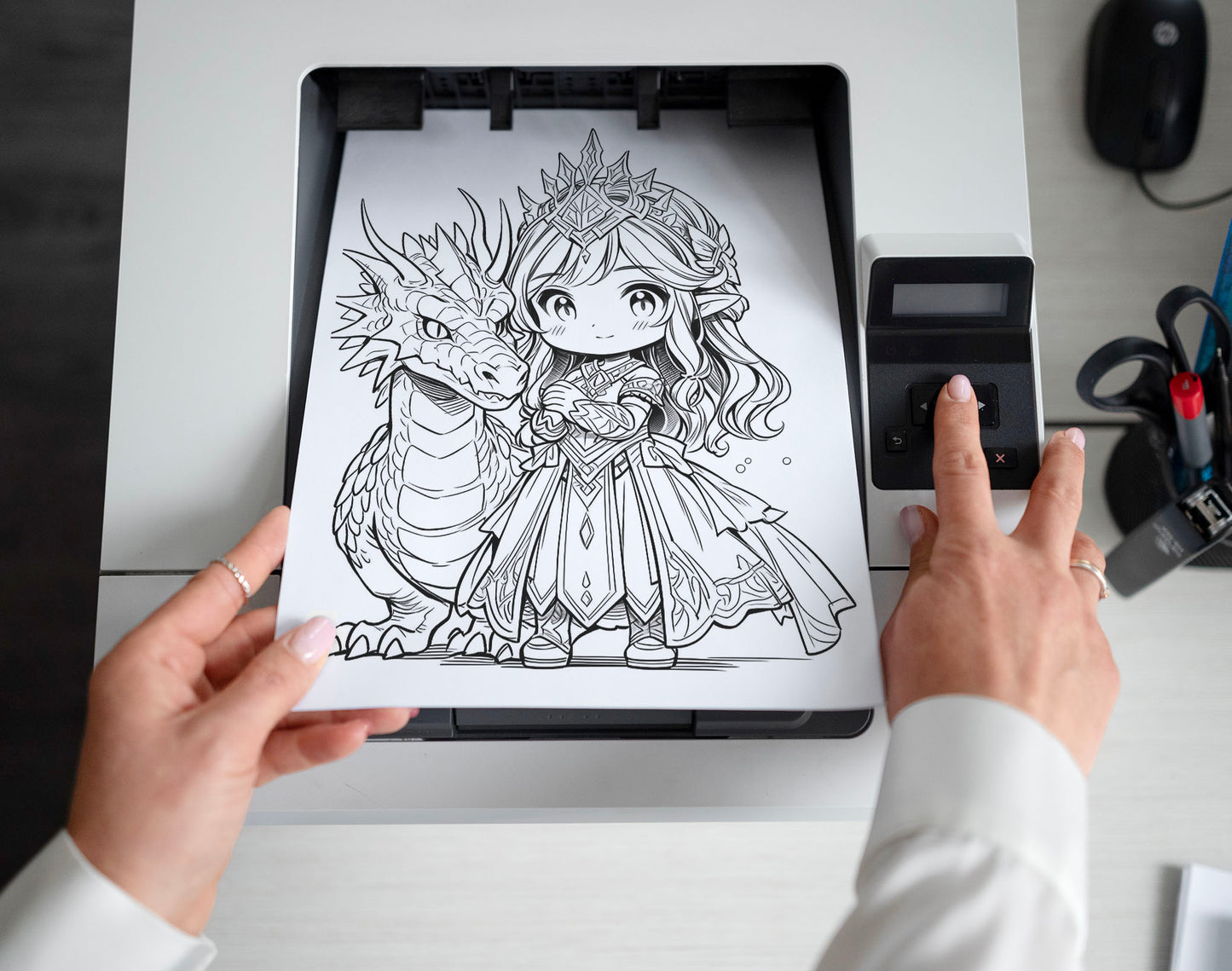 50 Princess Of Animal Grayscale Coloring Pages - Instant Download - Printable PDF Dark/Light