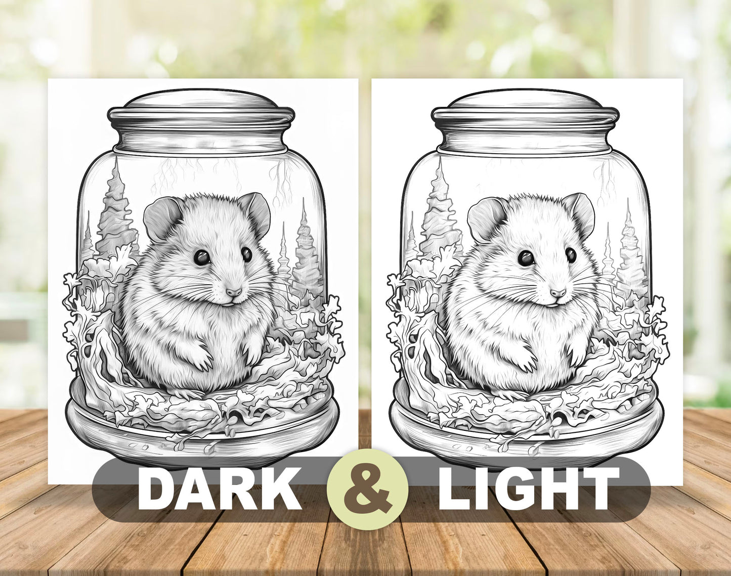 50 Winter Animal In Jar Grayscale Coloring Pages - Instant Download - Printable PDF Dark/Light