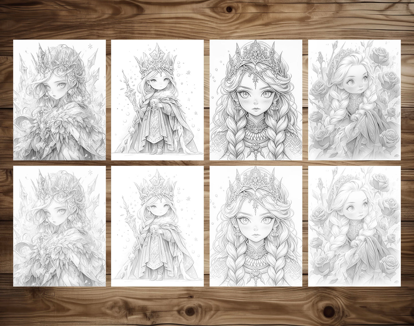 50 Winter Of The Little Princess Grayscale Coloring Pages - Instant Download - Printable PDF Dark/Light