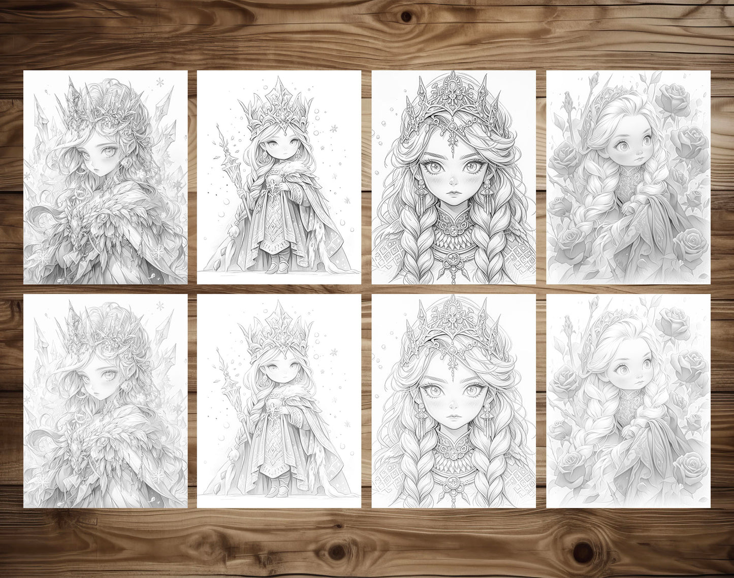 50 Winter Of The Little Princess Grayscale Coloring Pages - Instant Download - Printable Dark/Light