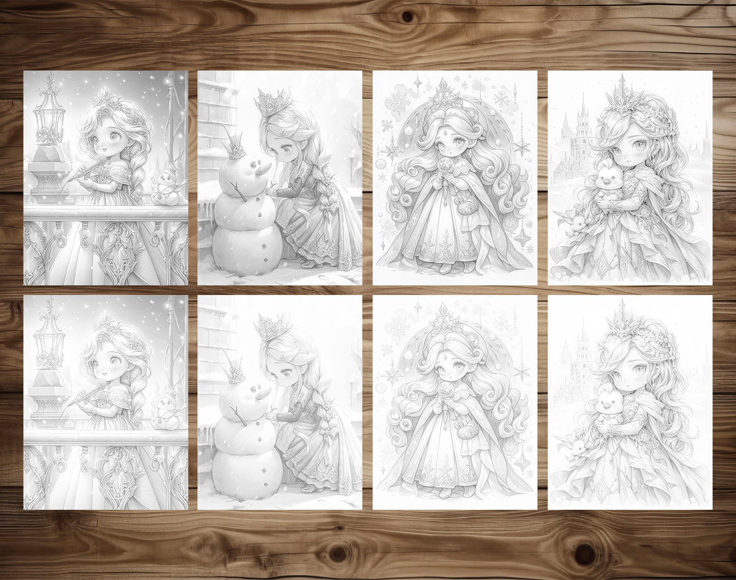 50 Winter Of The Little Princess Grayscale Coloring Pages - Instant Download - Printable Dark/Light