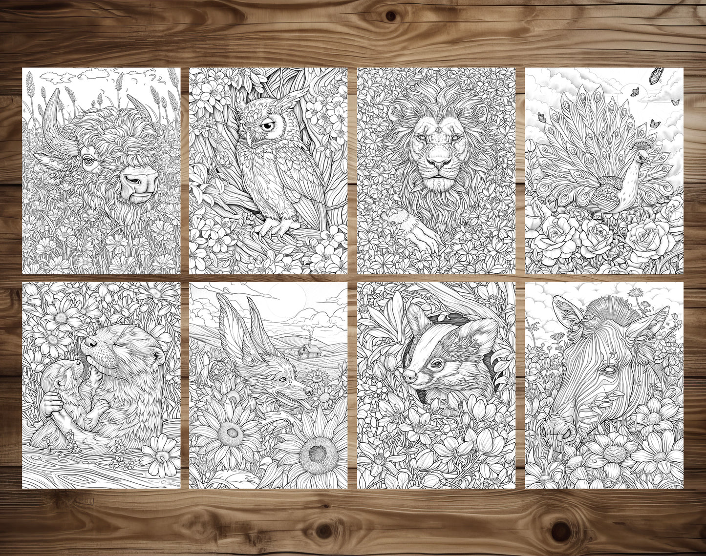 50 Animals & Flowers Coloring Pages - Instant Download - Printable PDF – preview 7