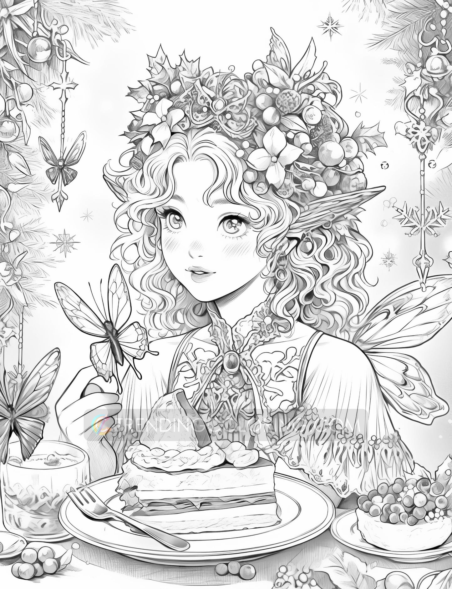50 Christmas Fairy Grayscale Coloring Pages - Instant Download - Printable PDF Dark/Light – preview 11