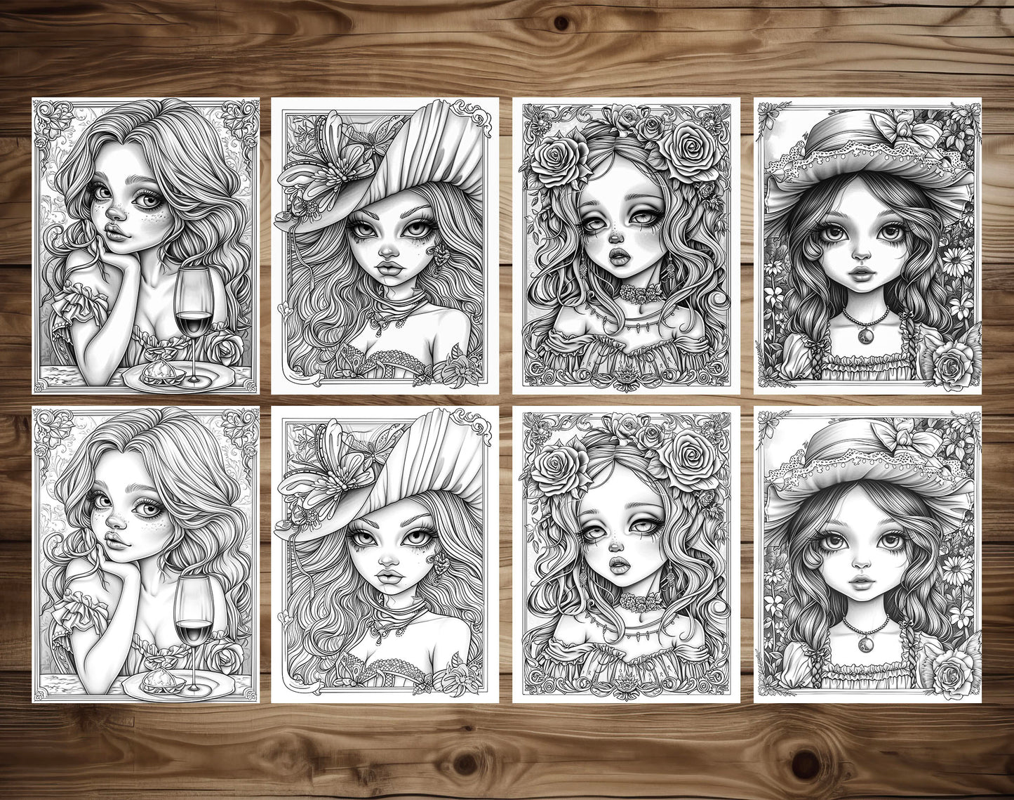 50 Classy Girl Grayscale Coloring Pages - Instant Download - Printable PDF Dark/Light – preview 6