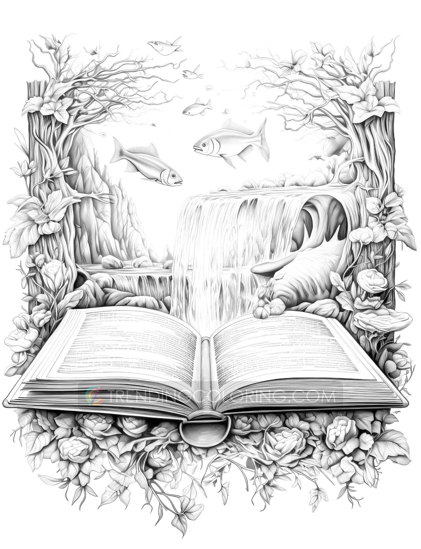 50 For Book Lover Grayscale Coloring Pages - Instant Download - Printable PDF Dark/Light – preview 10
