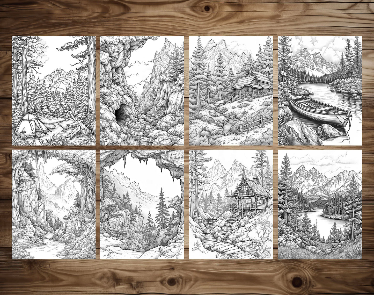 50 Forest Scene Grayscale Coloring Pages - Instant Download - Printable PDF Dark/Light – preview 6
