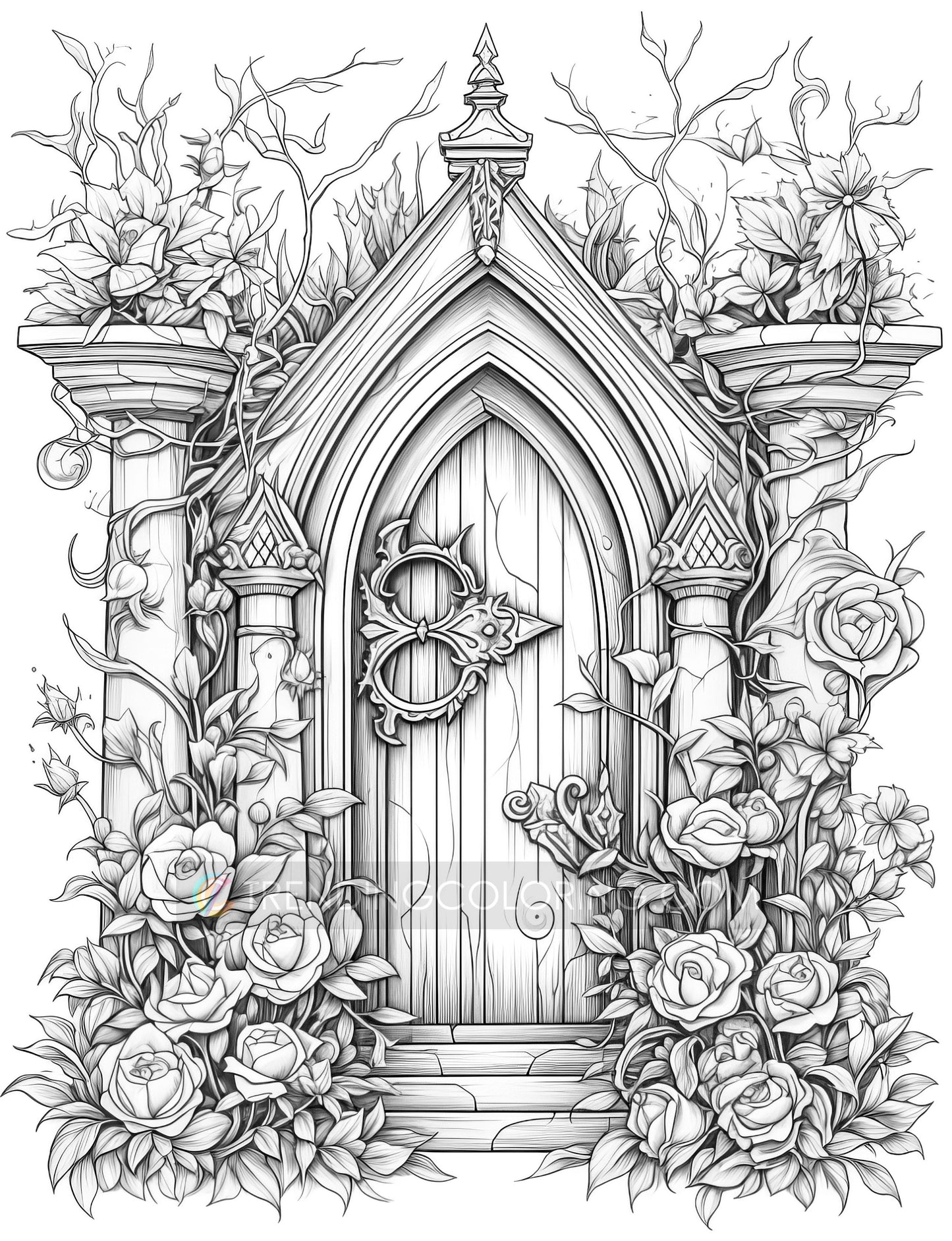 50 Gothic Doors Coloring Pages - Instant Download - Printable PDF – preview 9