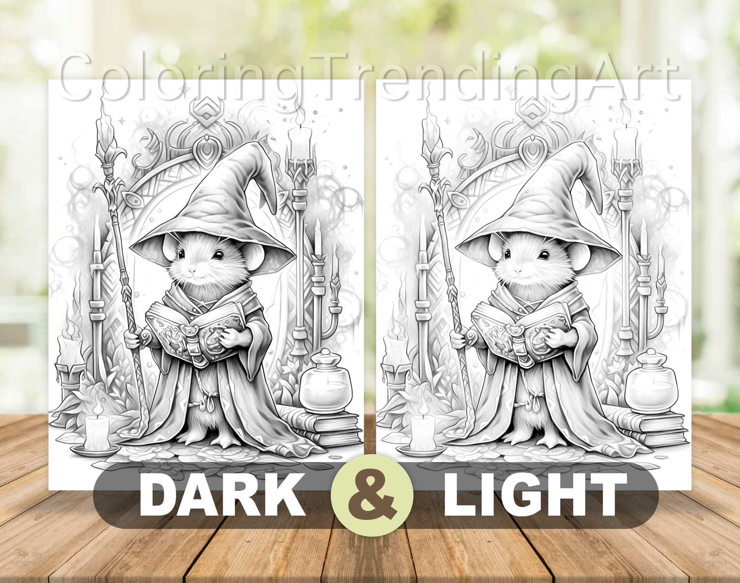 50 Halloween Mice Grayscale Coloring Pages - Instant Download - Printable PDF Dark/Light – preview 7
