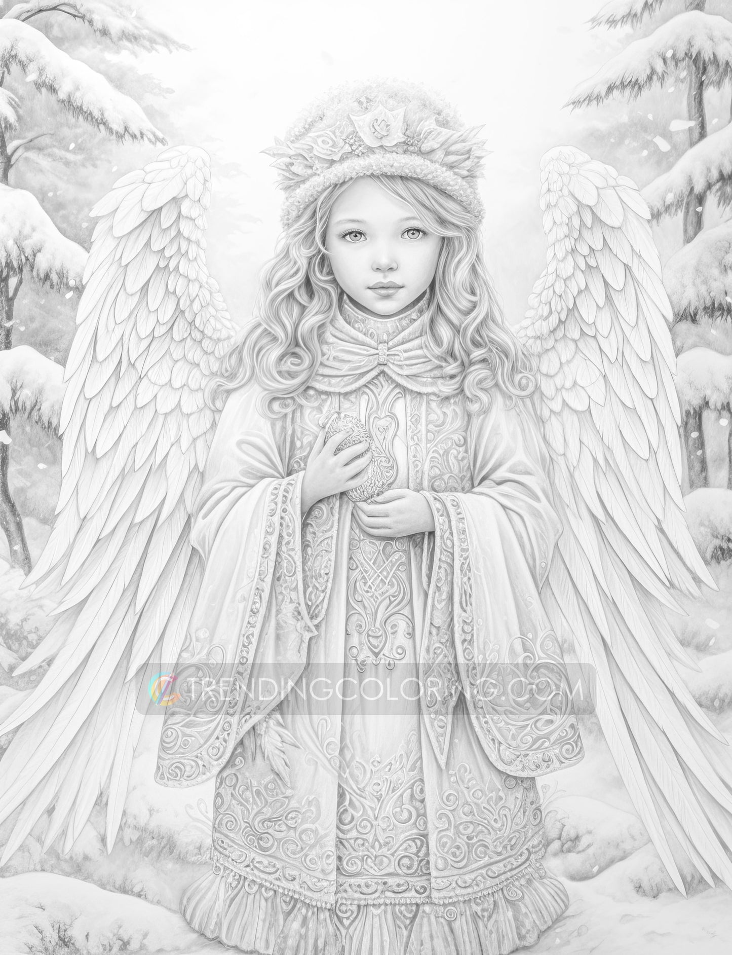50 Little Snow Angels Grayscale Coloring Pages - Instant Download - Printable PDF Dark/Light – preview 8