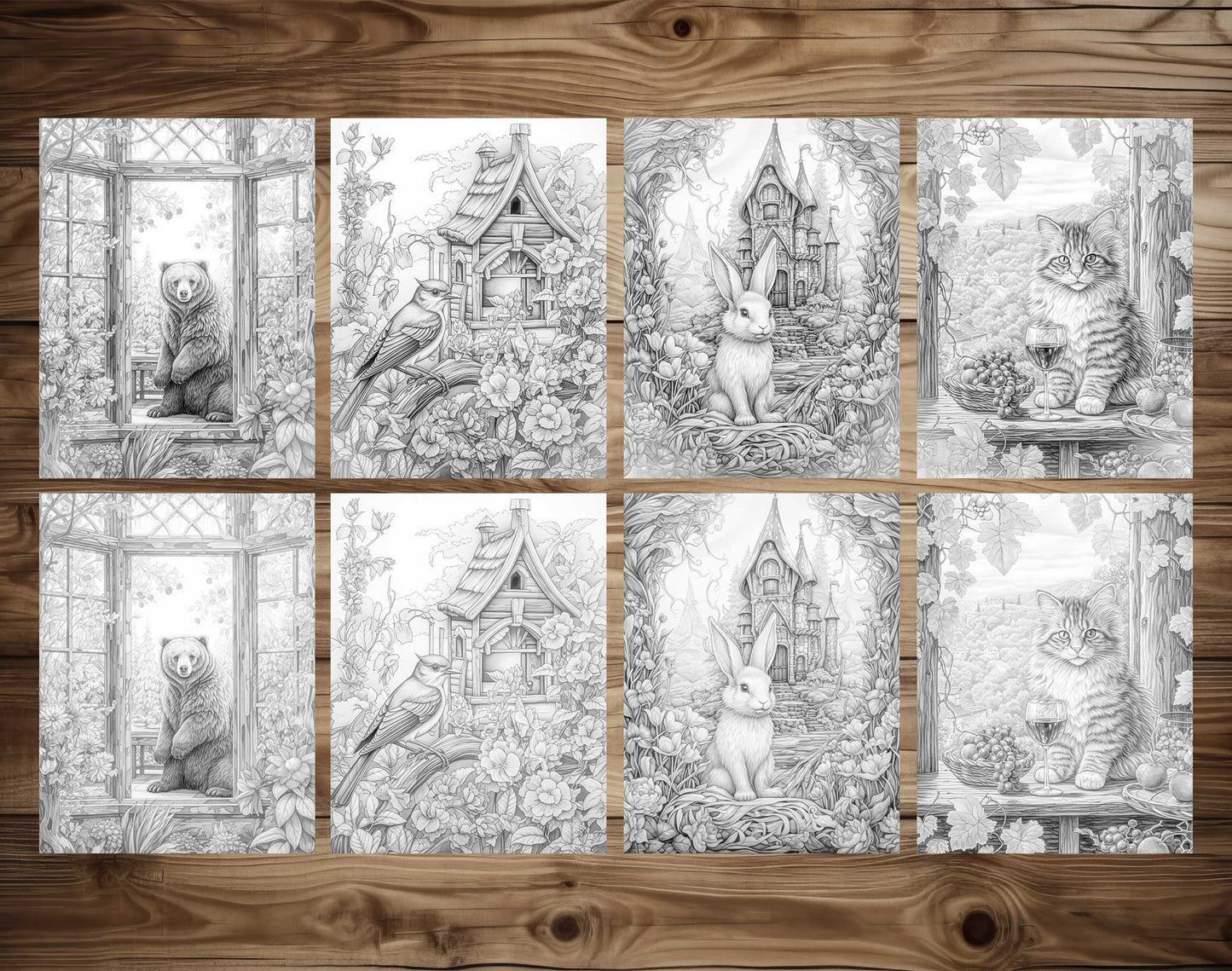 50 Peaceful Life Of Animal Grayscale Coloring Pages - Instant Download - Printable PDF Dark/Light – preview 7