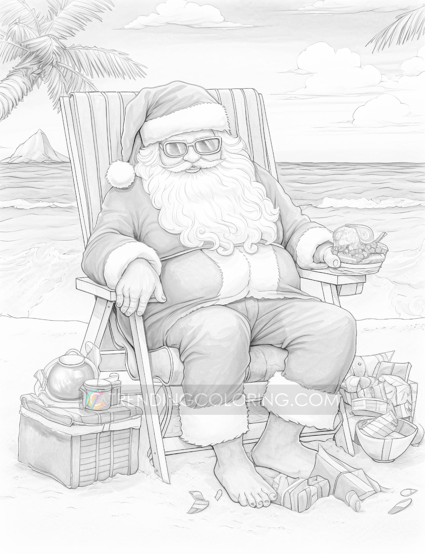 50 Santa Claus's Life Grayscale Coloring Pages - Instant Download - Printable PDF Dark/Light – preview 10