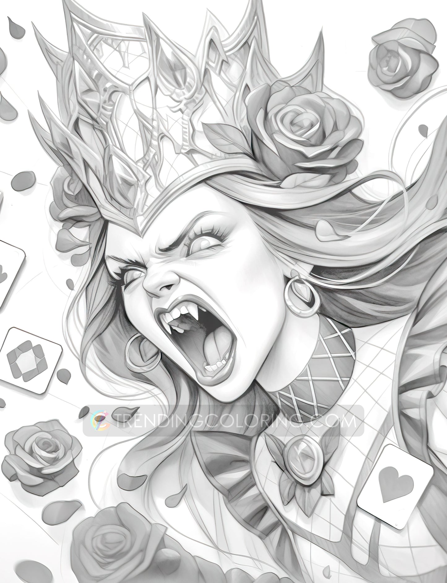 50 The Queen of Heart Grayscale Coloring Pages - Instant Download - Printable PDF Dark/Light – preview 9