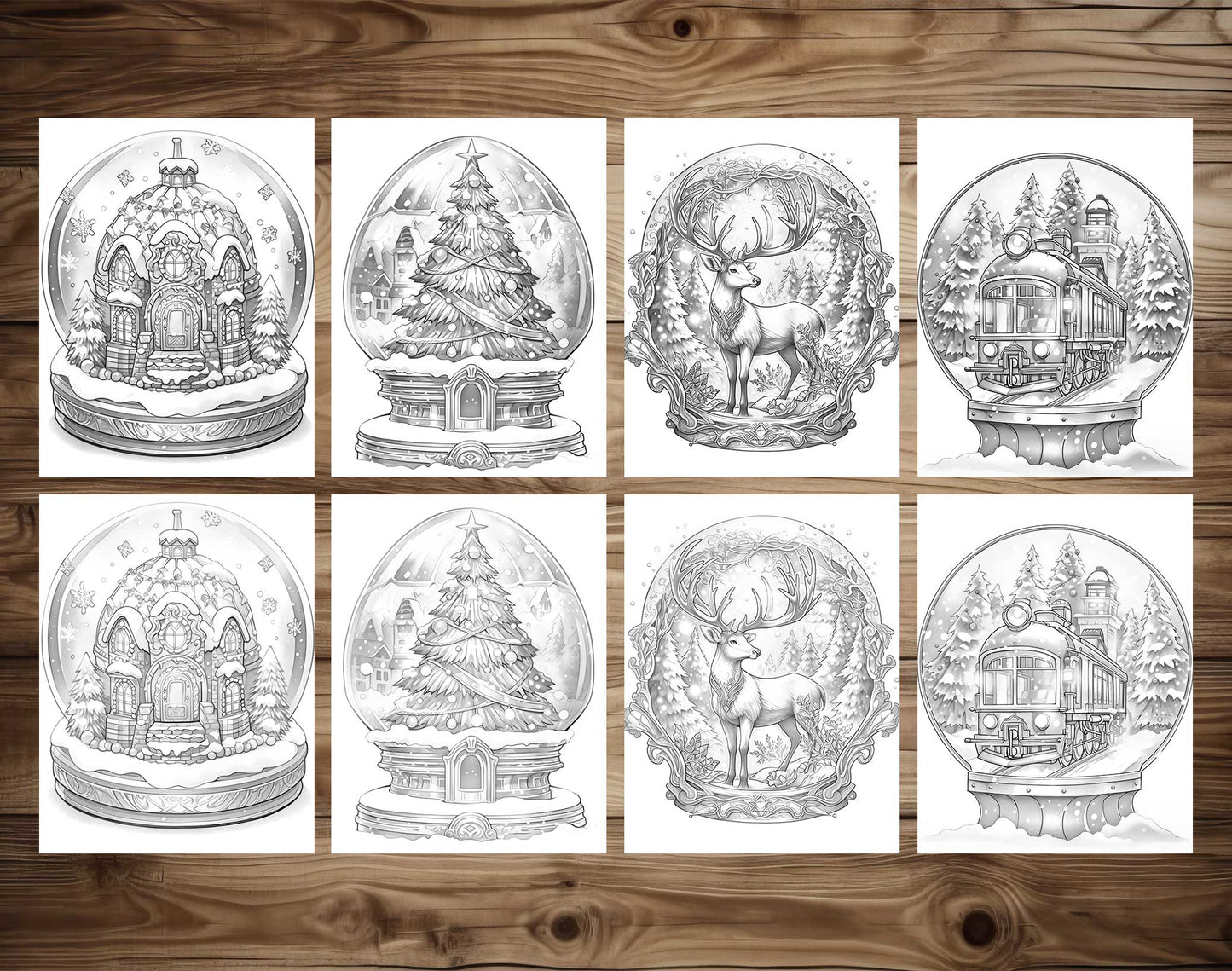 50 Winter Crystal Ball Grayscale Coloring Pages - Instant Download - Printable PDF Dark/Light – preview 7
