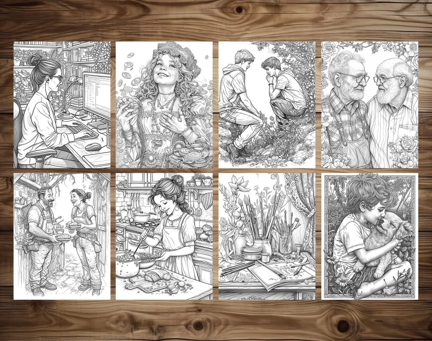 50 Love is ... Grayscale Coloring Pages - Instant Download - Printable PDF Dark/Light