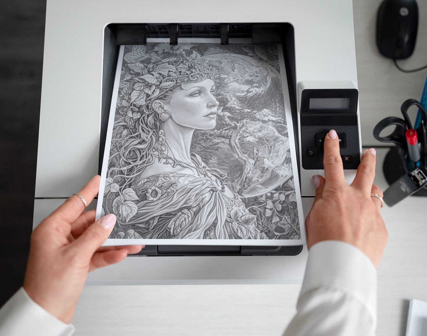 50 Mother Of The Earth Grayscale Coloring Pages - Instant Download - Printable PDF Dark/Light