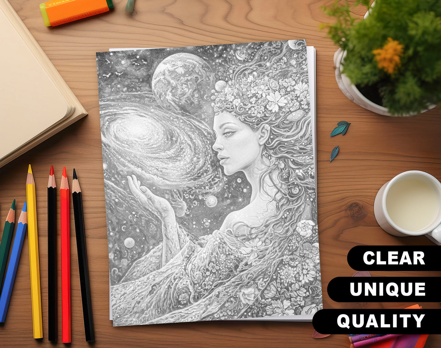 50 Mother Of The Earth Grayscale Coloring Pages - Instant Download - Printable PDF Dark/Light