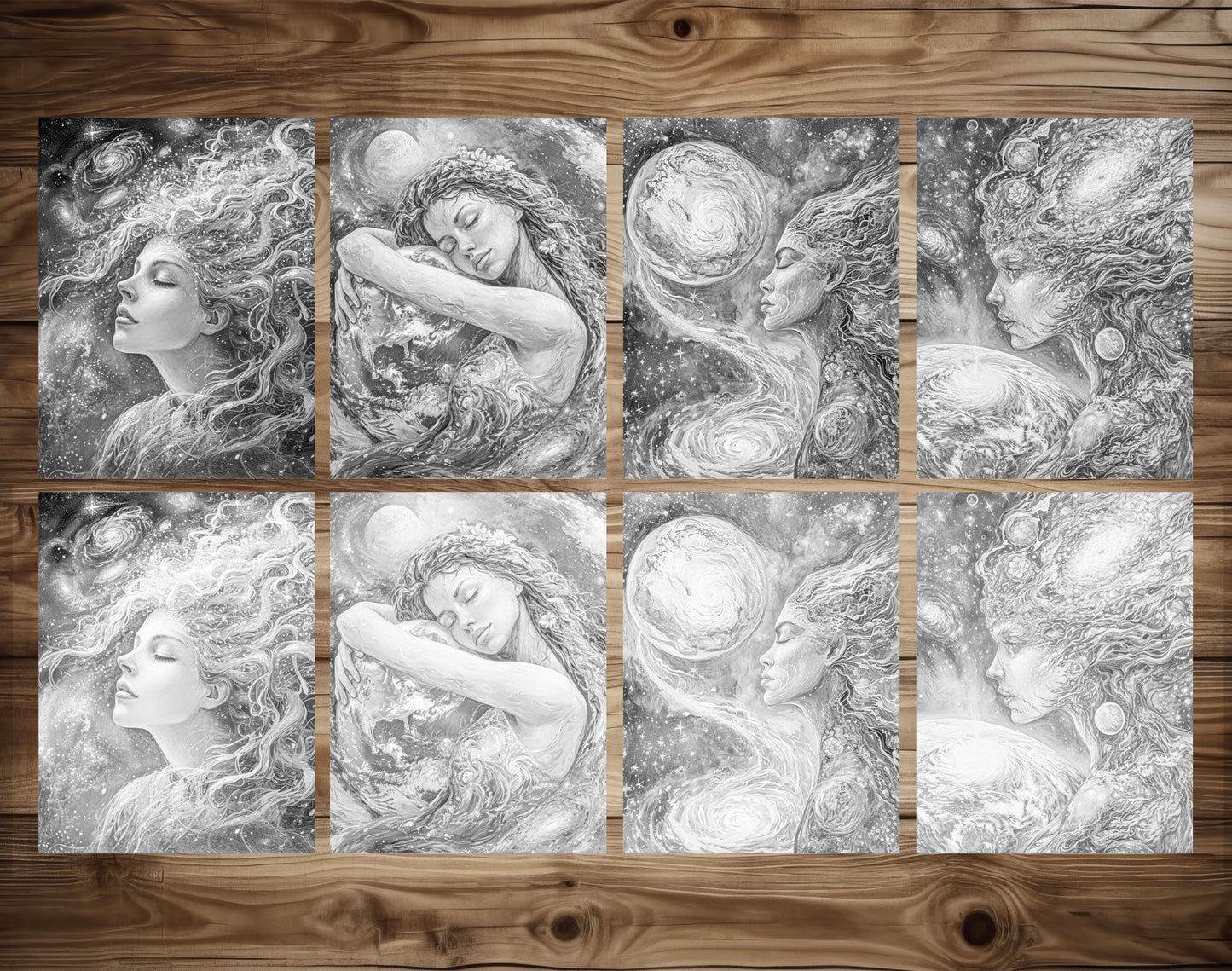 50 Mother Of The Earth Grayscale Coloring Pages - Instant Download - Printable PDF Dark/Light