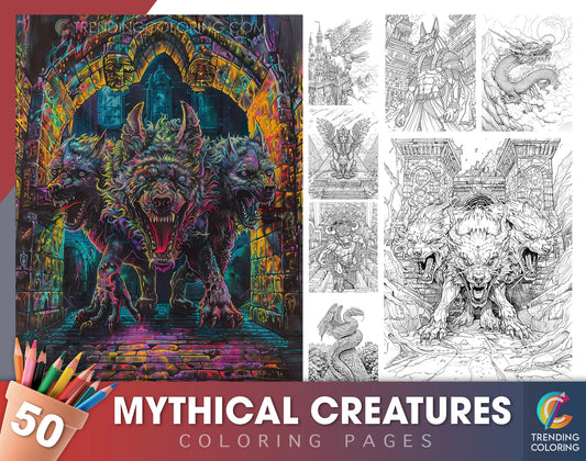 50 Mythical Creatures Coloring Pages - Instant Download - Printable