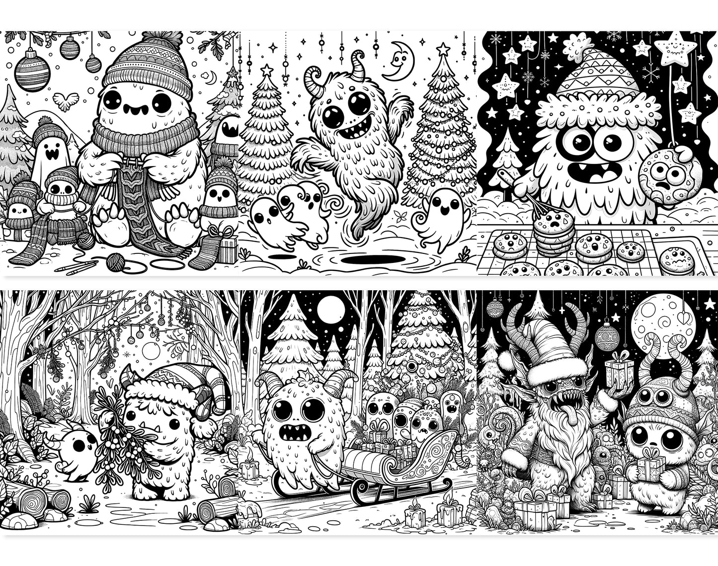 55 Adorable Creepy Christmas Monsters Coloring Pages - Instant Download - Printable PDF