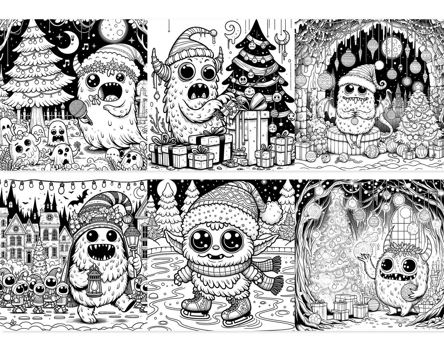 55 Adorable Creepy Christmas Monsters Coloring Pages - Instant Download - Printable PDF