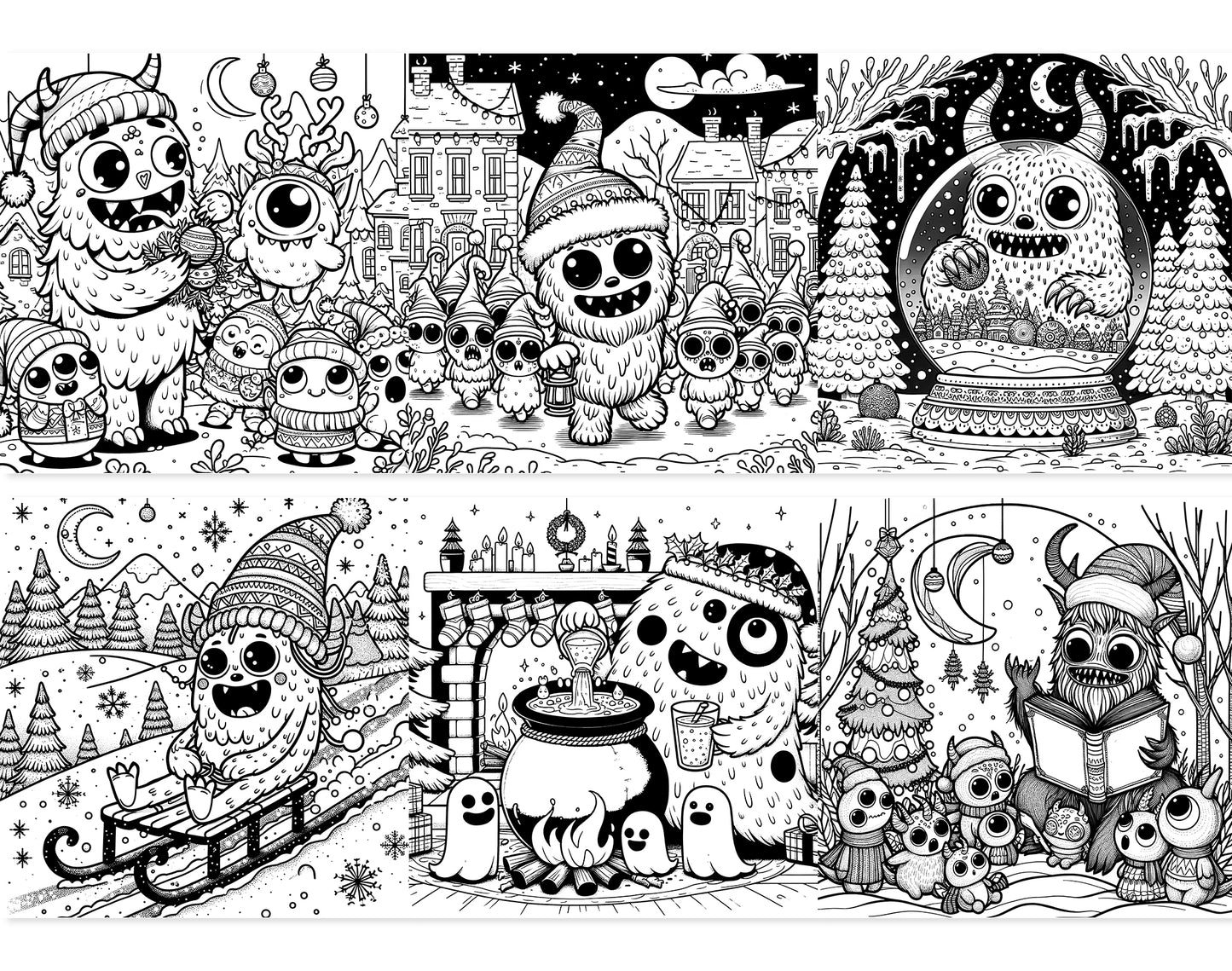 55 Adorable Creepy Christmas Monsters Coloring Pages - Instant Download - Printable PDF