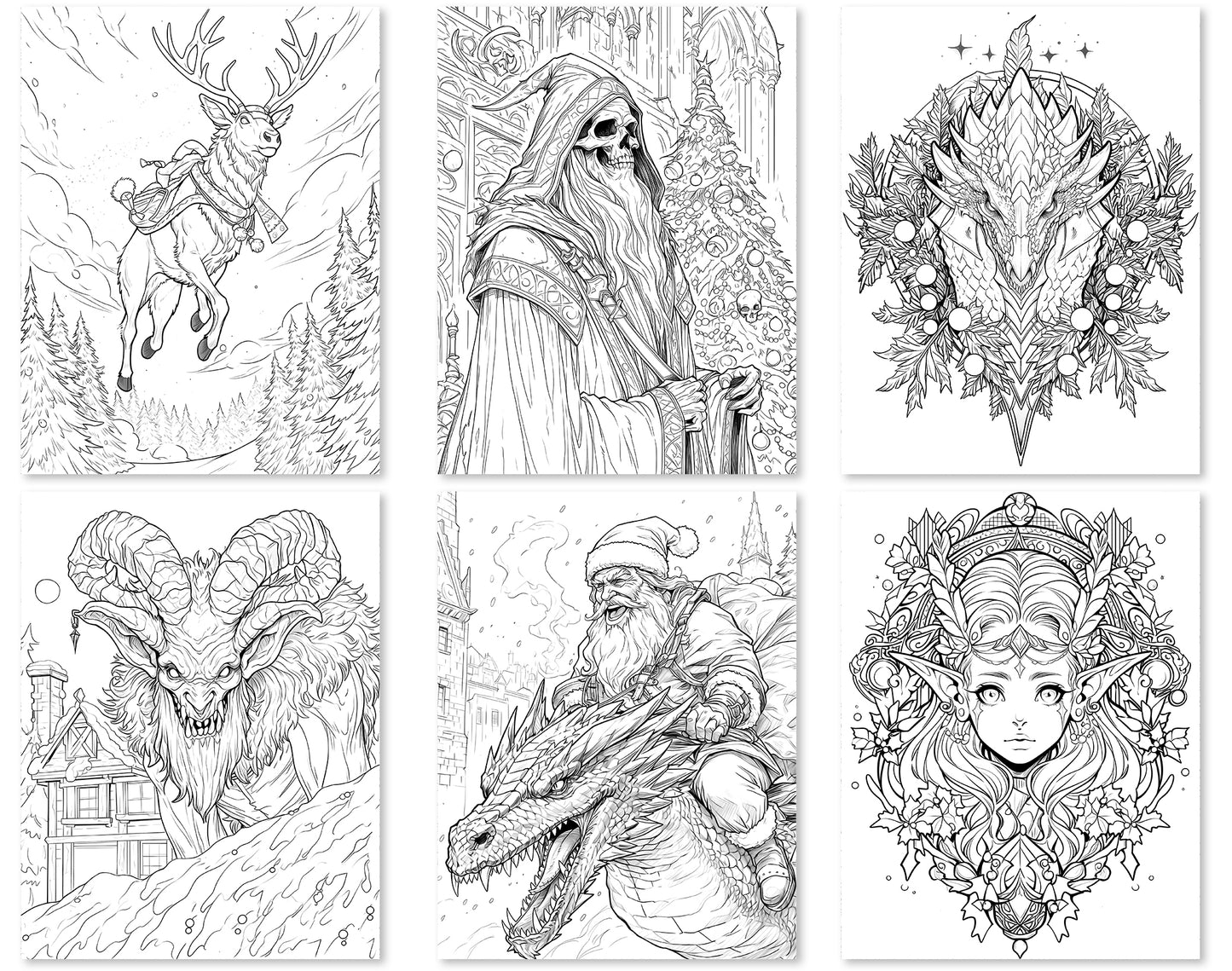 55 Fantasy Christmas Coloring Pages - Instant Download - Printable PDF