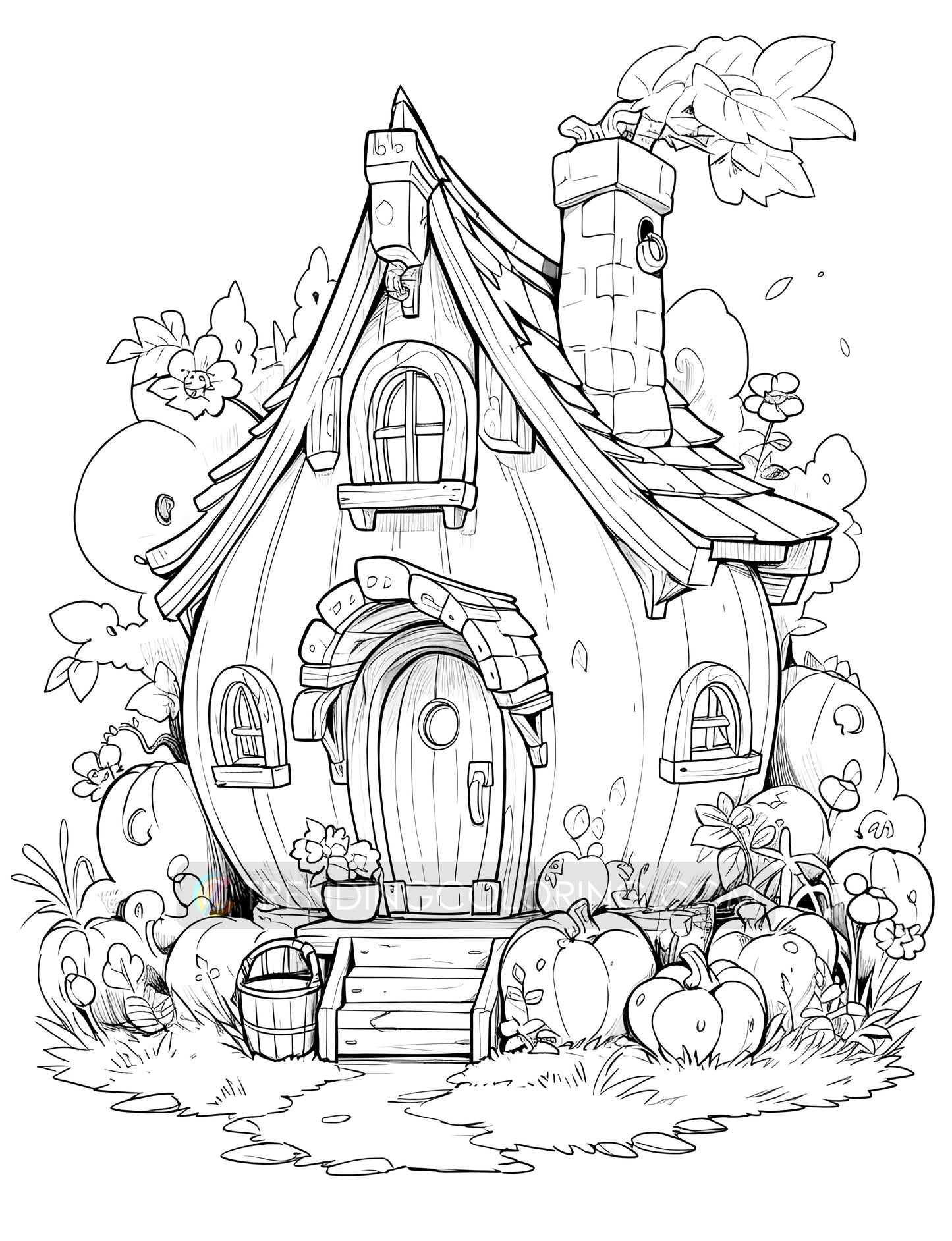 50 Pumpkin Fairy House Coloring Pages - Instant Download - Printable PDF