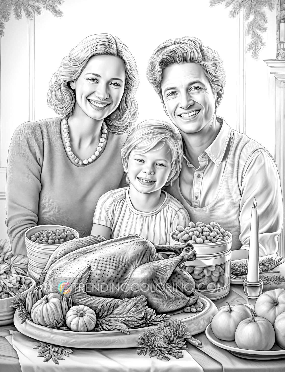 25 Fall & Thanksgiving Grayscale Coloring Pages - Instant Download - Printable PDF Dark/Light