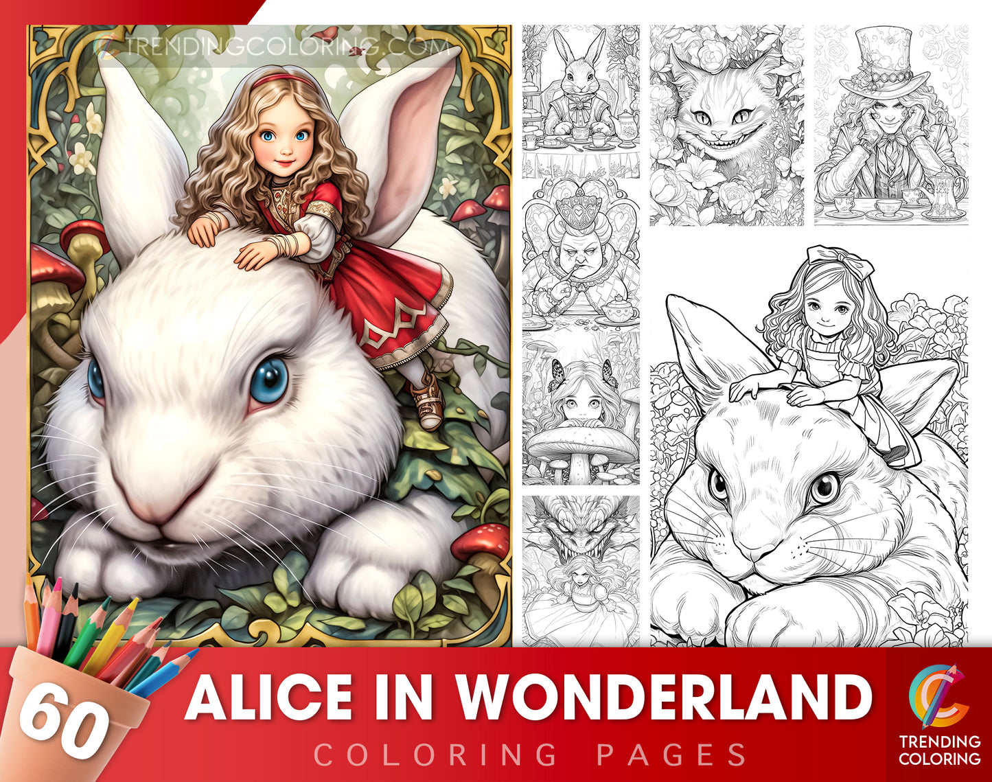 60 Alice in Wonderland Coloring Pages - Instant Download - Printable