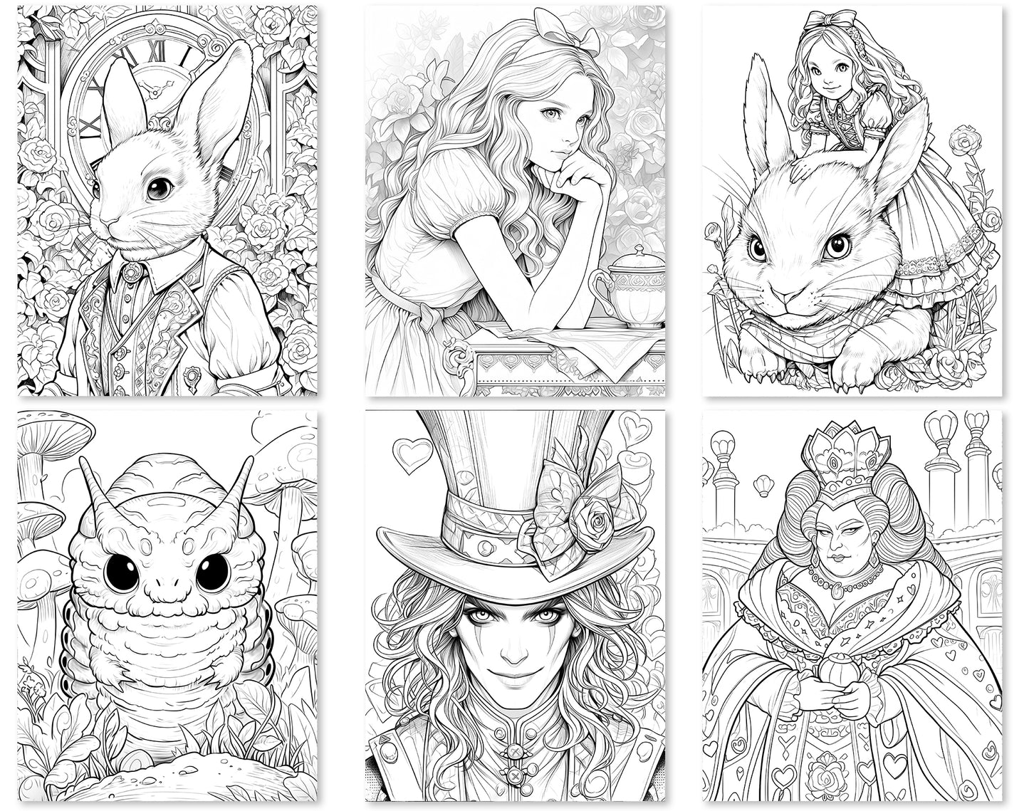 60 Alice in Wonderland Coloring Pages - Instant Download - Printable PDF