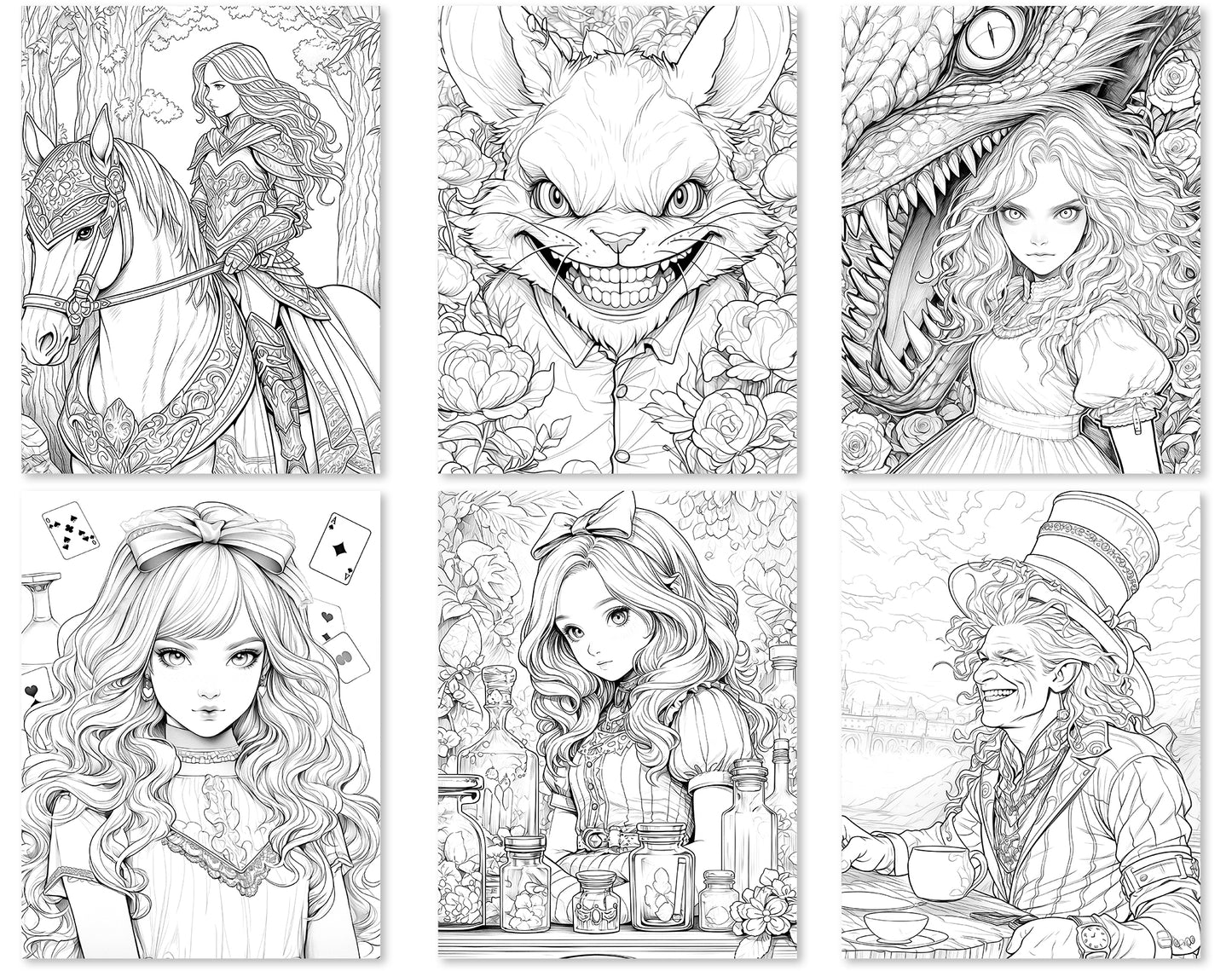 60 Alice in Wonderland Coloring Pages - Instant Download - Printable PDF
