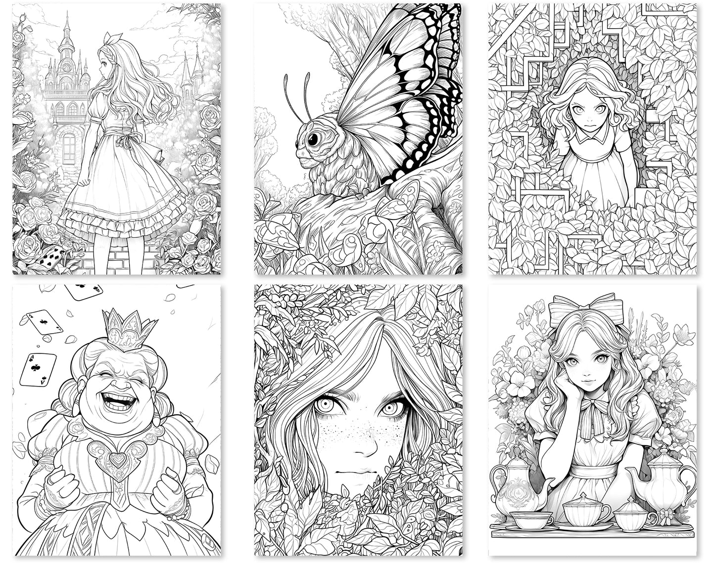 60 Alice in Wonderland Coloring Pages - Instant Download - Printable PDF
