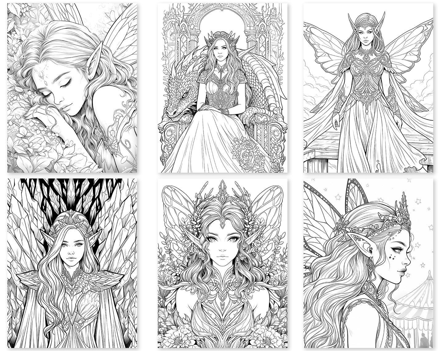 60 Fairy Queen Coloring Pages - Instant Download - Printable PDF