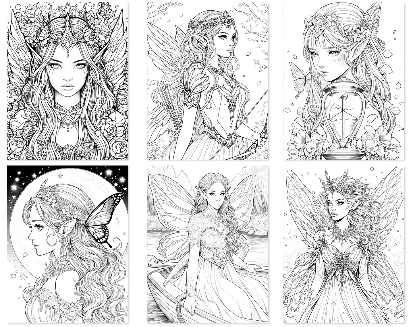 60 Fairy Queen Coloring Pages - Instant Download - Printable PDF