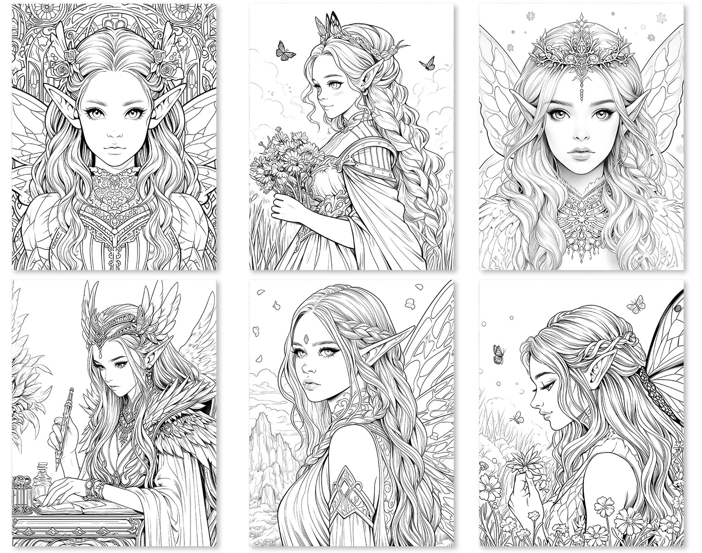 60 Fairy Queen Coloring Pages - Instant Download - Printable