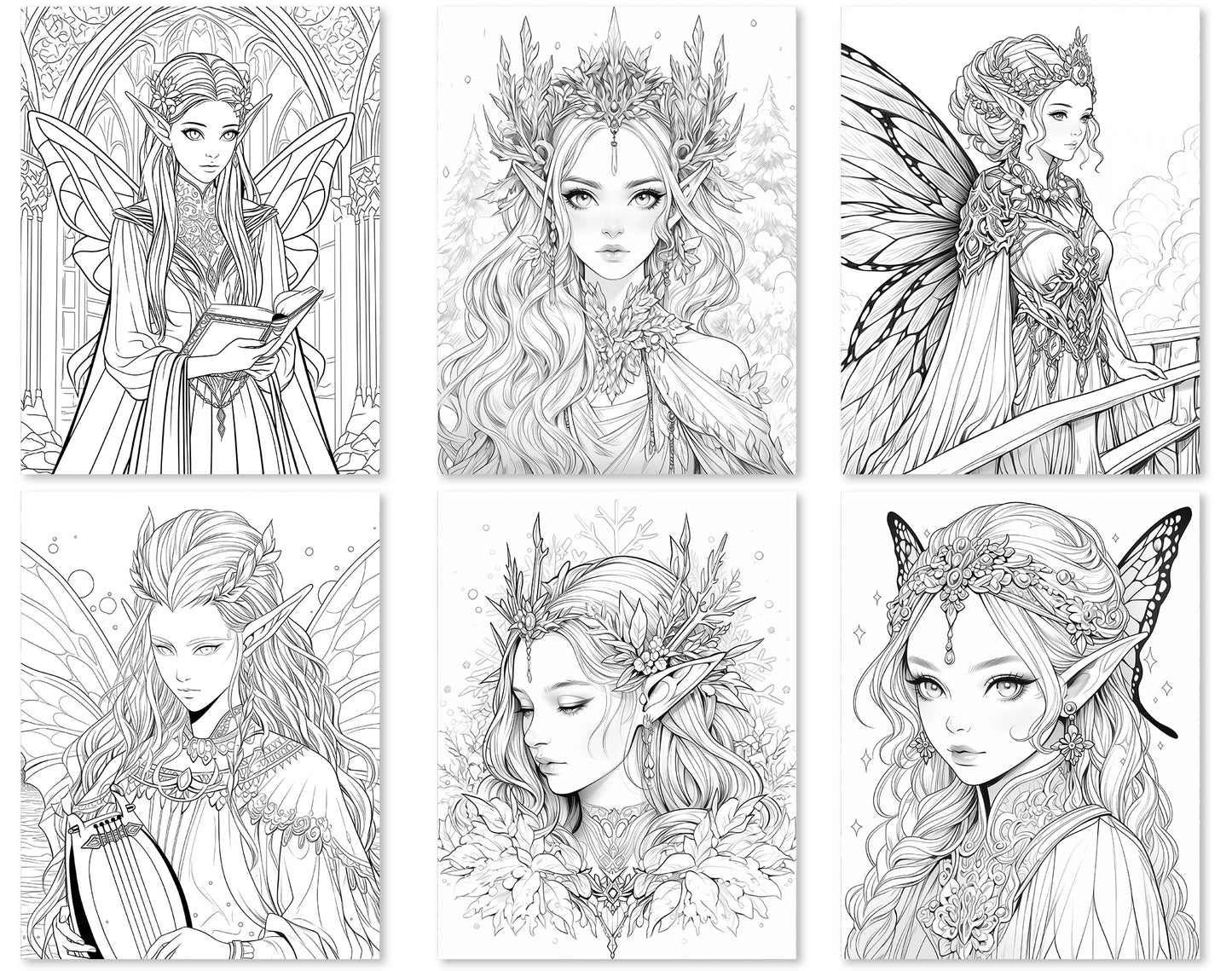 60 Fairy Queen Coloring Pages - Instant Download - Printable PDF