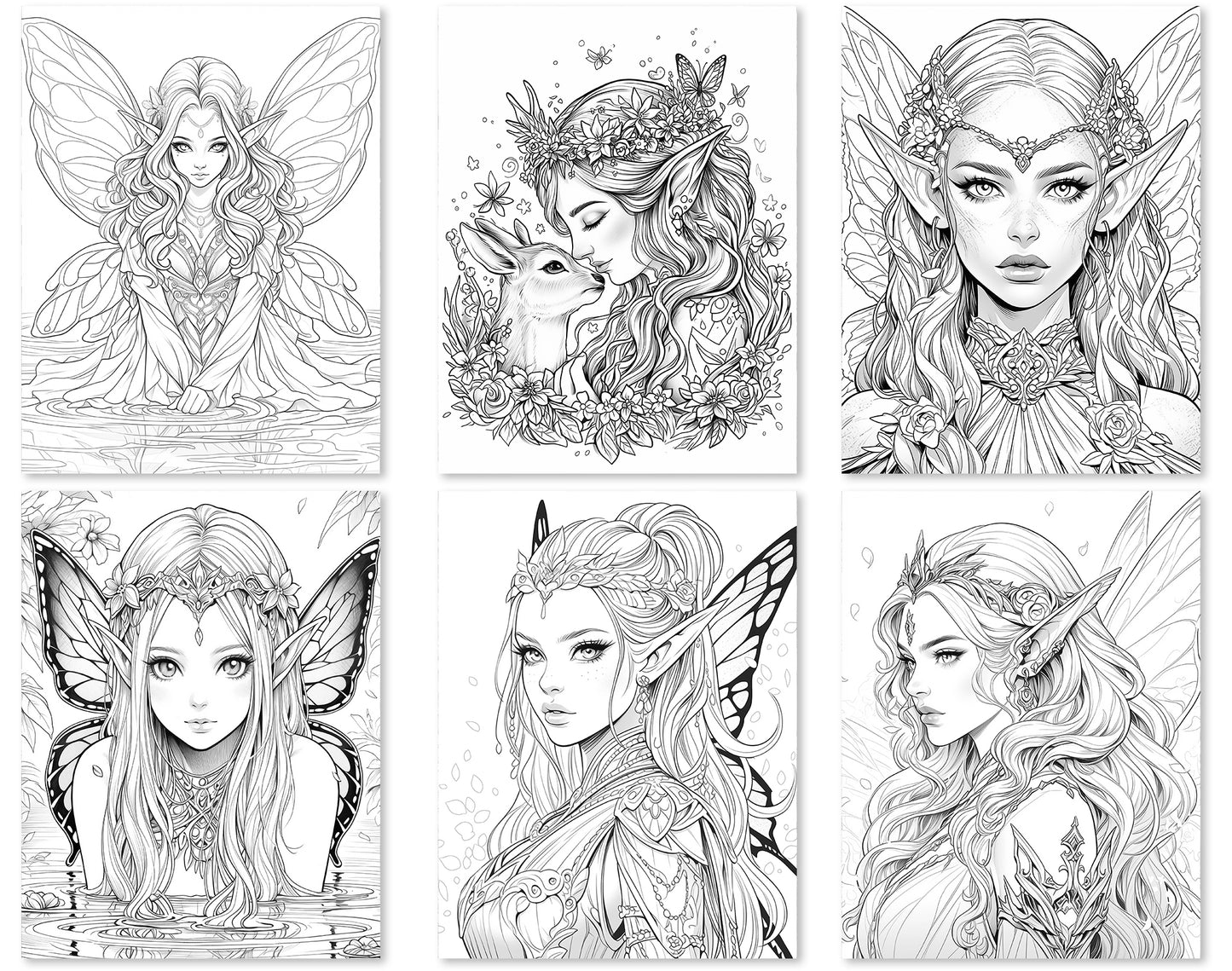 60 Fairy Queen Coloring Pages - Instant Download - Printable