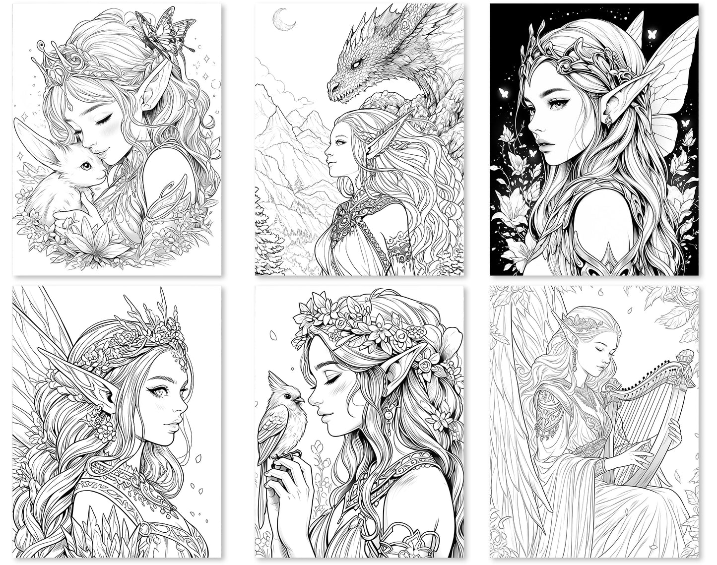 60 Fairy Queen Coloring Pages - Instant Download - Printable PDF