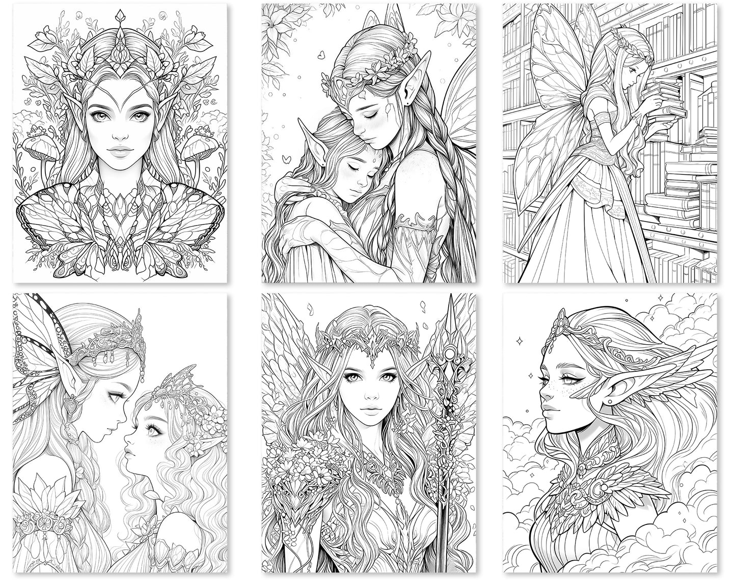 60 Fairy Queen Coloring Pages - Instant Download - Printable PDF