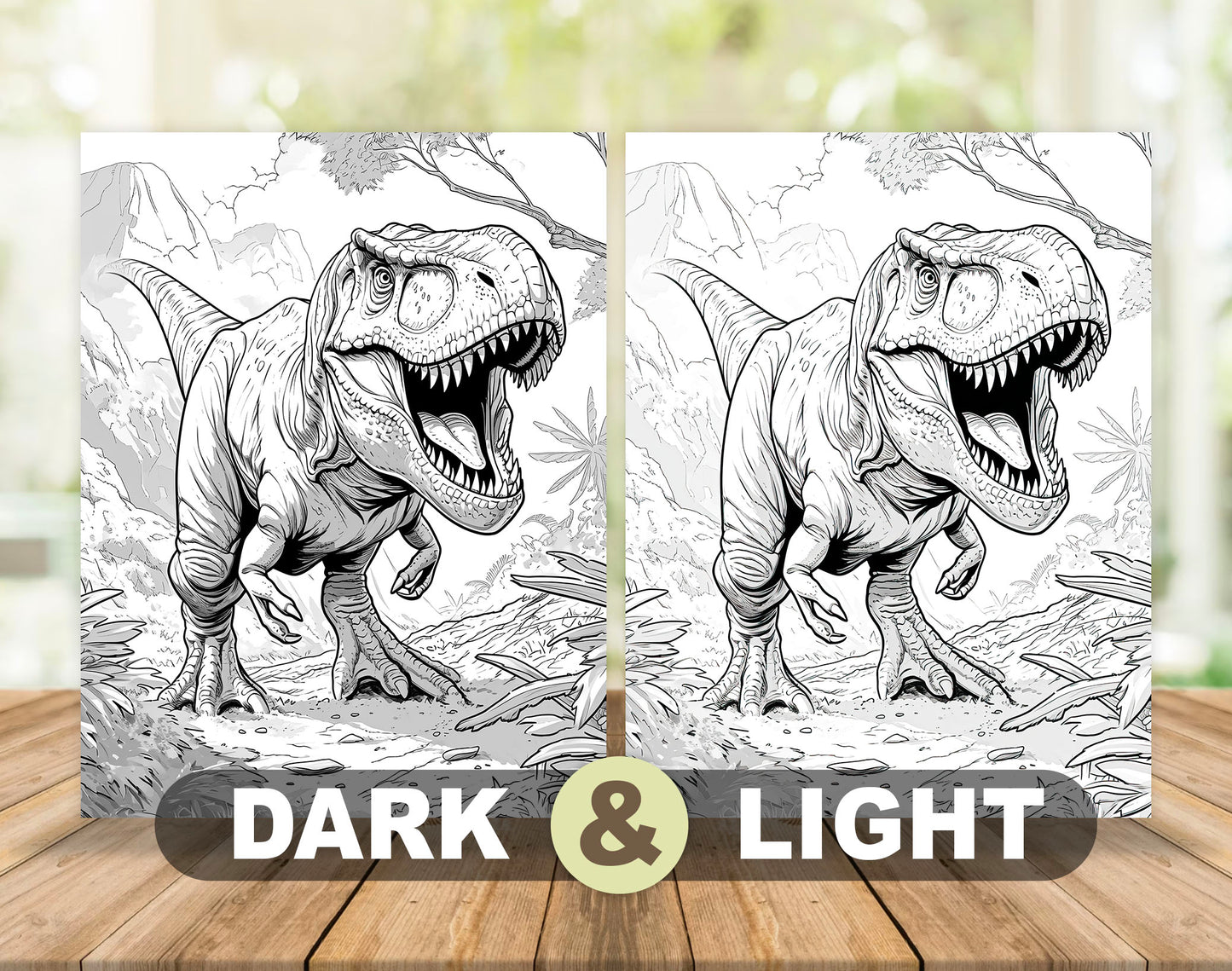 60 Prehistoric Dinosaur Grayscale Coloring Pages - Instant Download - Printable PDF Dark/Light