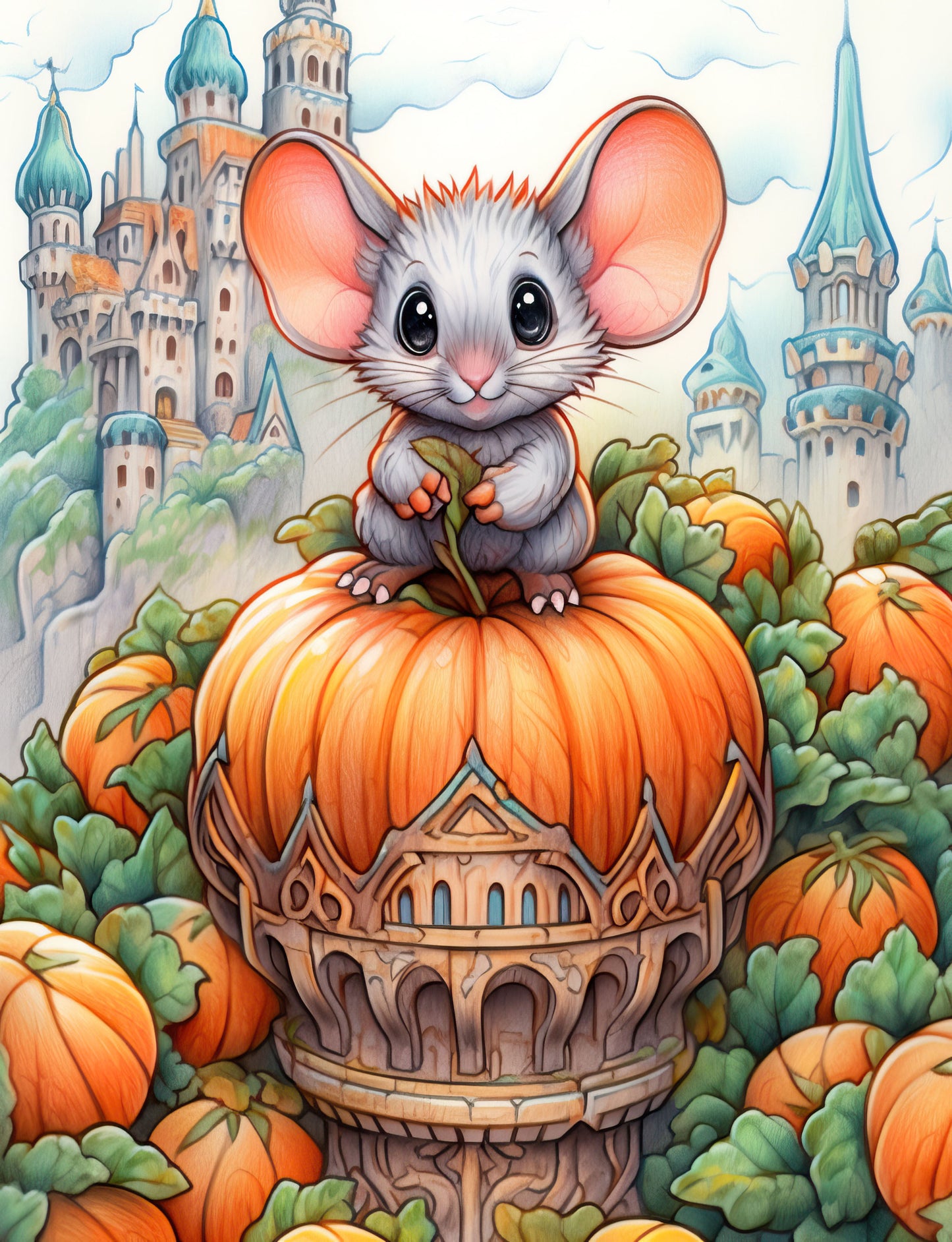 25 Pumpkin Mouse House Grayscale Coloring Pages - Halloween Coloring - Instant Download - Printable PDF Dark/Light
