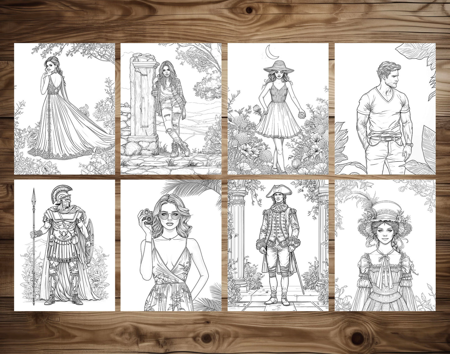 75 Fashion Through Ages Coloring Pages - Instant Download - Printable PDF – preview 9
