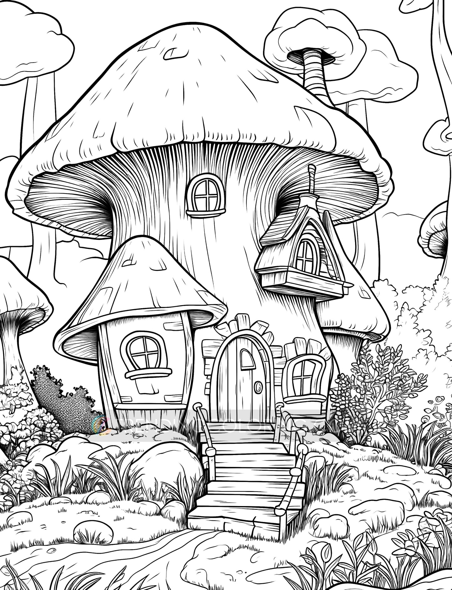 101 Enchanted Fairy House Coloring Pages - Instant Download - Printable