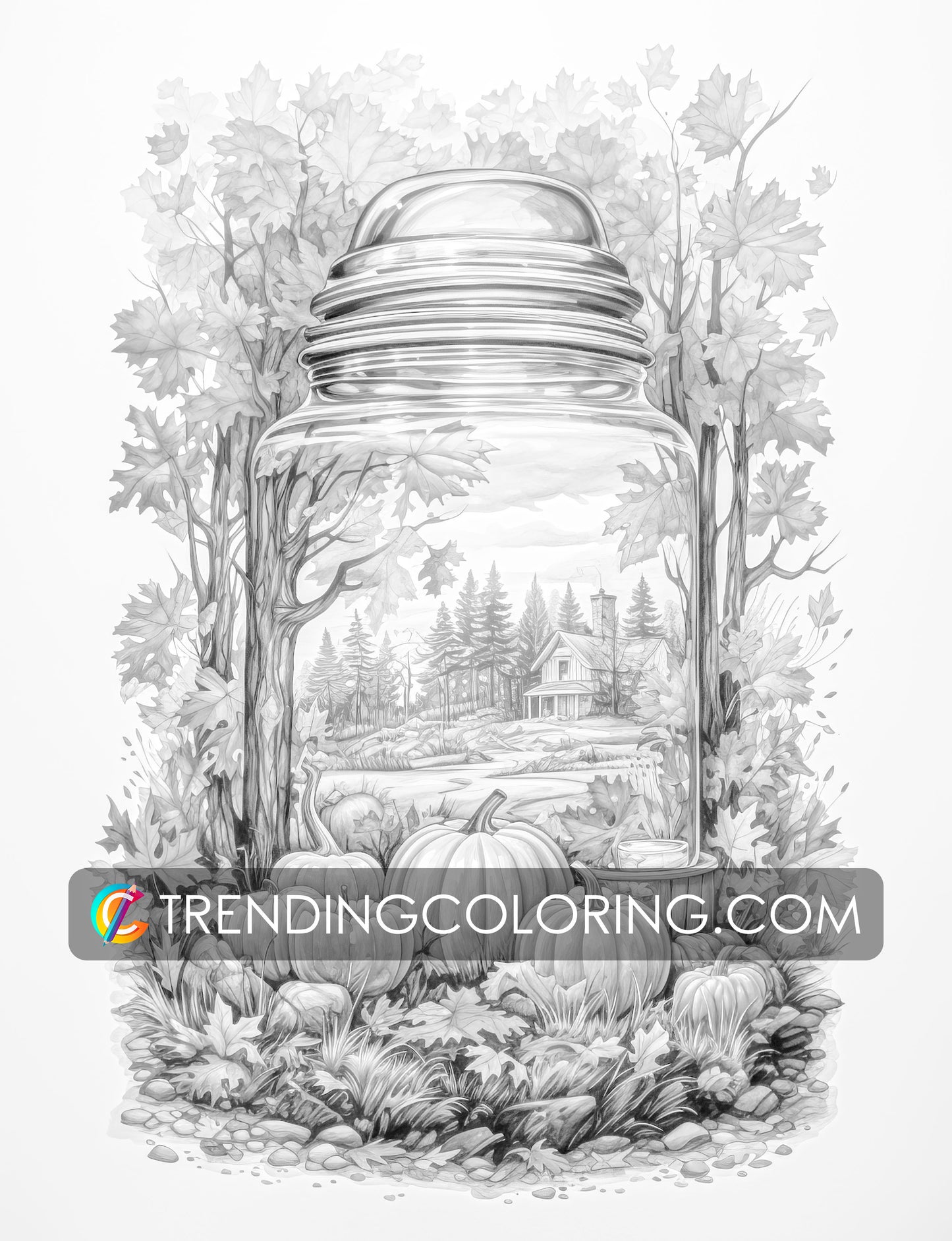 Free Fall Coloring Pages - Autumn Vibe - Pumpkin House - Printable PDF